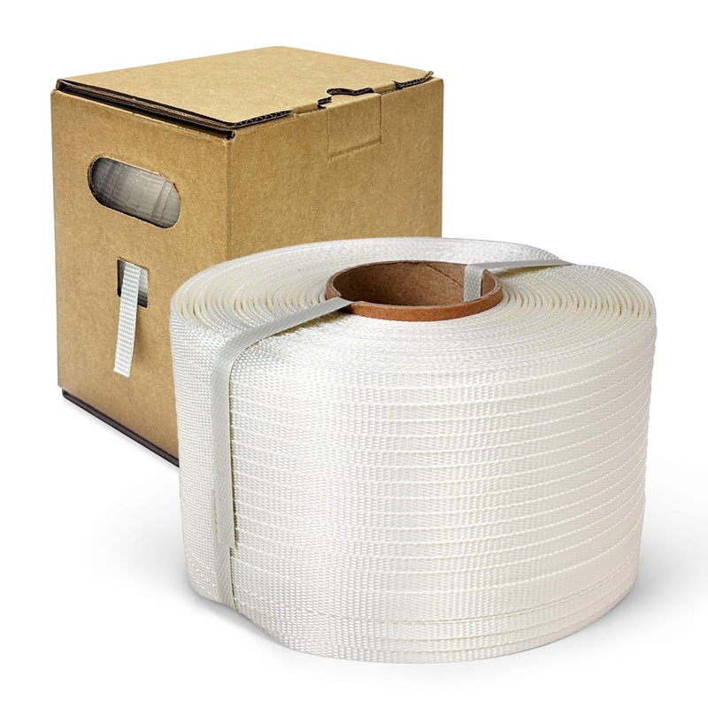 ESK Packaging ® 1/2" Woven Poly Cord Strapping, 1500' Roll – 825 lbs Break Strength, Medium Duty, Weather-Resistant Flat Rope – Self-Dispensing Box - Image 1